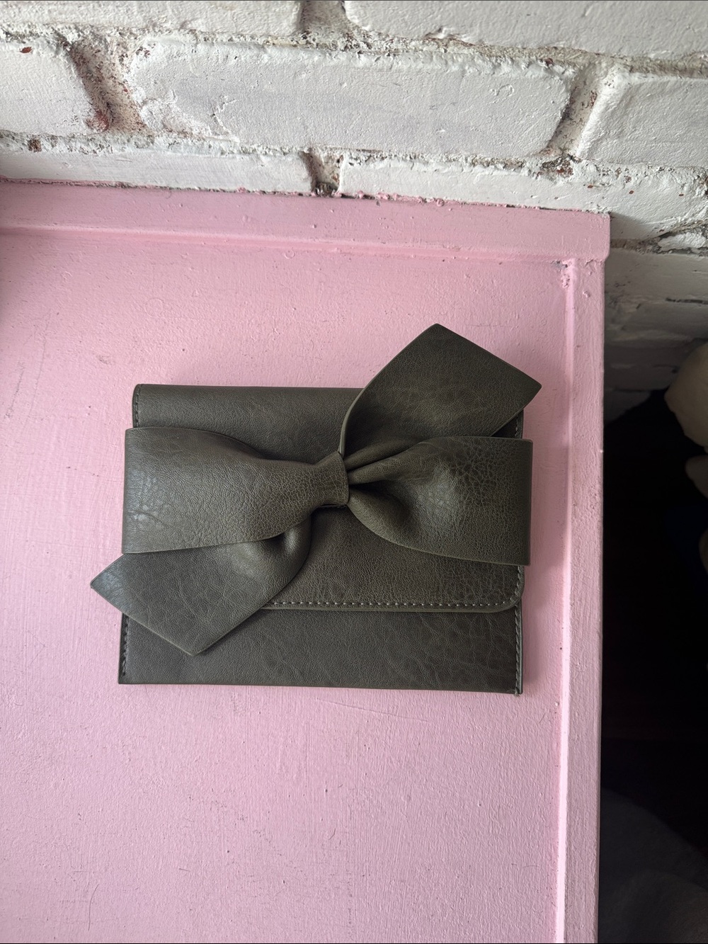 Anthropologie Olive Bow Accent Clutch